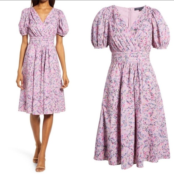 French Connection New With Tags Flores Puff Sleeve Dress In Mauve Mist Multi - Picture 3 of 11